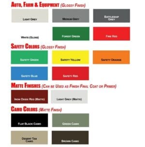 A color chart of different colors and their names.