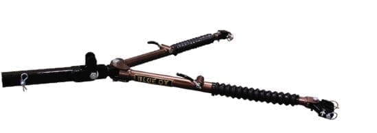 Tow bar with adjustable arms and hooks.