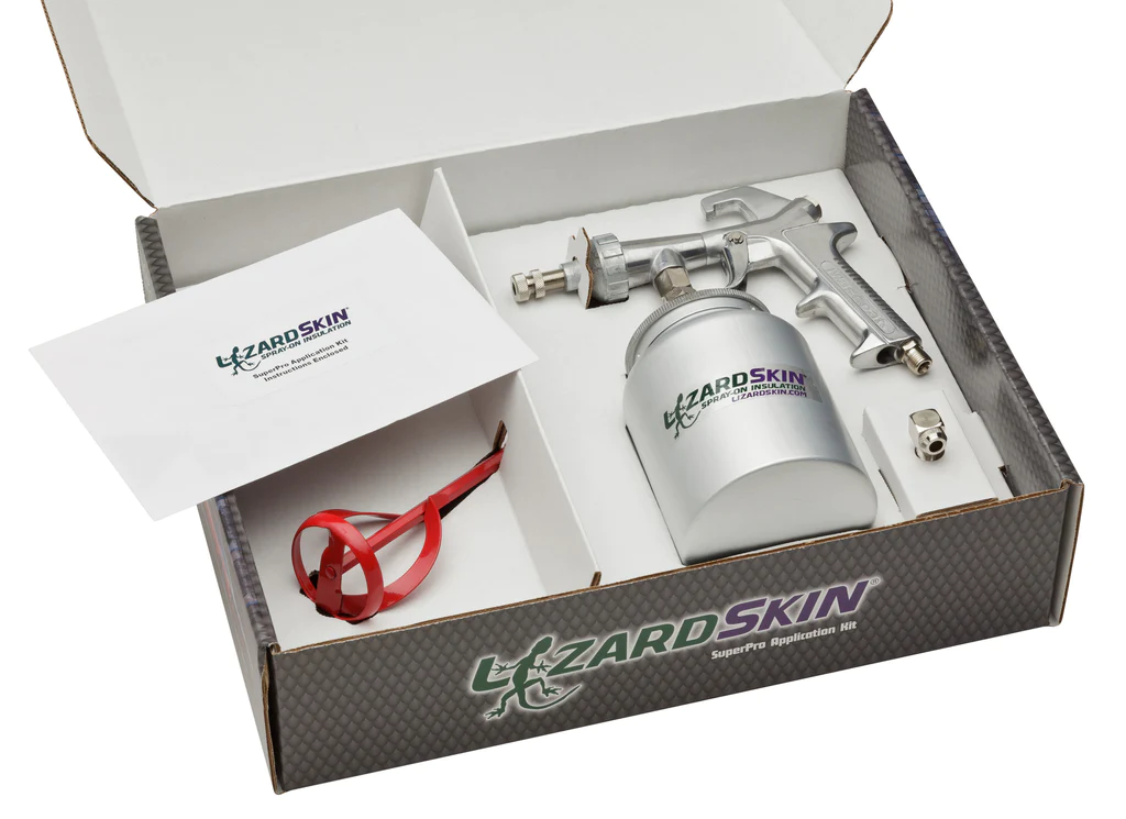 Spray gun kit with accessories in box.